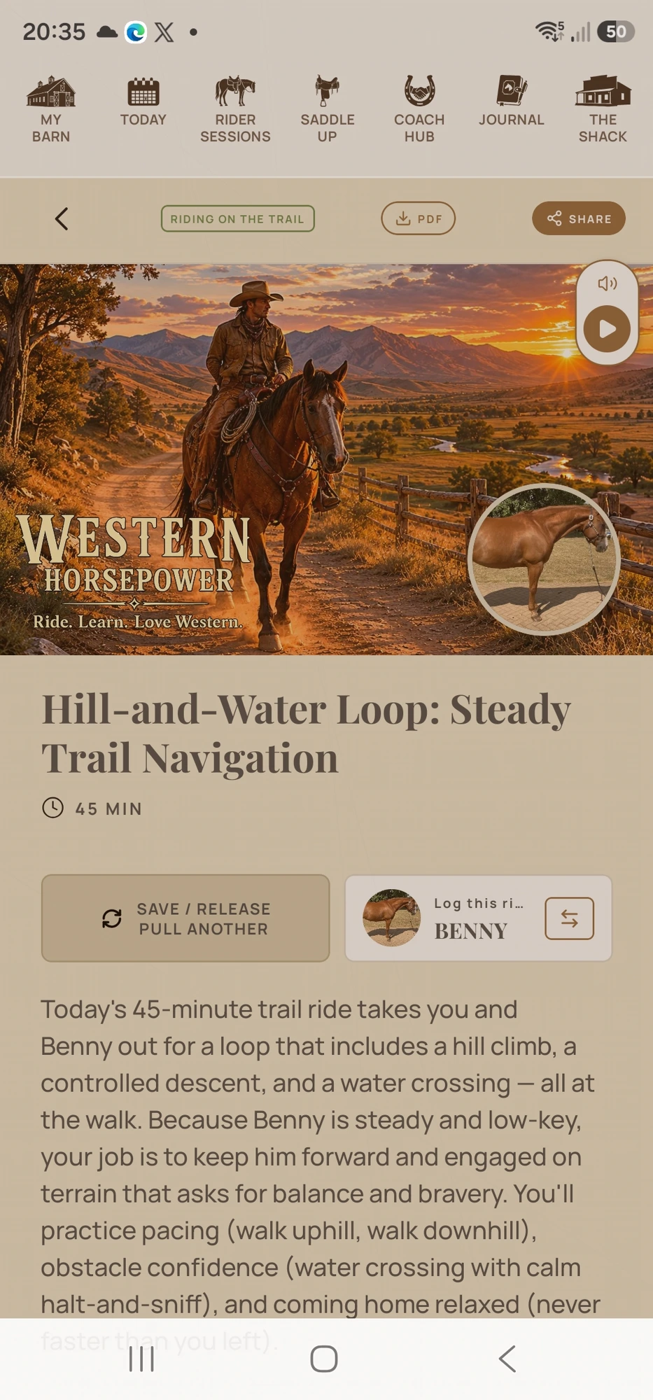 Western Horsepower app — Trail Session example